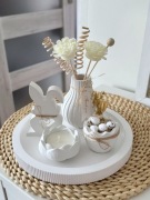 Zestaw Dekoracyjny, taca Wazon z Bukietami ,Świeca Lotos ,Zając jajko