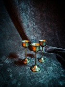 Kieliszki metalowe vintage mosiądz zestaw 3 szt retro