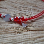 Bransoletka sznurkowa koło kółko SREBRO 925 czerwony sznurek
