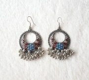 Orientalne kolczyki boho koła srebrny kolor kwiat hippie bohemian czerwony