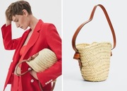 MANGO słomkowa torebka NOWA koszyk rafii rafia karmel plażowa skóra nat