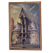 Żuraw Gdański 1874 olej na desce 44x67sygnowany