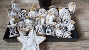 Ozdoby świąteczne ręcznie robione na całą choinkę 26szt biała bawełna.