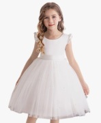 Biała sukienka dziewczęca tiulowa z kokardą 6–7 lat