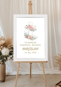Plakat powitalny personalizowany Pierwsza Komunia Święta a3 z ramką wzory