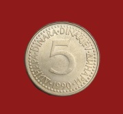Moneta 5 dinarów 1990, Jugosławia