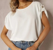 Damska Biała Bluzka z Krótkim Rękawem  Oversize z Wiskozy ONE SIZE / 44