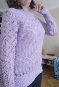 Lawendowy liliowy sweter ażurowy M geometryczny delikatny