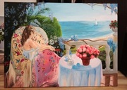 Kobieta nad morzem obraz olejny