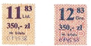 2 Bilety, znaczek PKP - kwota: 350zł, XI-XII.1983