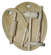 Deski do krojenia, wałek, tłuczek, stojak + GRATIS