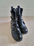 Czarne damskie botki workery motocyklowe z klamrami 39