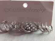 Kolczyki damskie 6 par kolor srebrny 