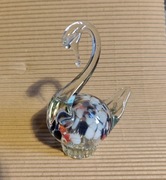 Łabędź, figurka szklana, vintage z PRL Huta Ząbkowice