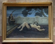 Olejny obraz - mityczny akt - kobieta z wężem - Józef Wodziński 1890r P-ń