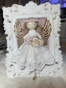 Ramka pamiątka anioł stróż prezent dekoracja chrzest komunia makrama 