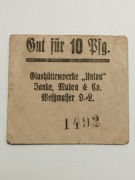 Niemcy Notgeld / Bon 10 Pfennig 1920r. Huta Szkła "Union" - Biała Woda