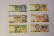 Zestaw banknotów PRL 20 zł + 50 + 100 + 200 + 500 + 1000 zł 