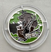 Korea Północna 100 Won 1999 r Panda Srebro rzadka 