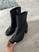 Skórzane botki Asos 40 czarne na słupku skóra naturalna buty jesienne