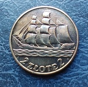 Moneta 2 zł - Żaglowiec 1936r srebro, oryginał.