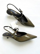 ZARA buty typu slingback obcas kitten khaki lakierowane skóra eko NOWE 37