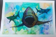 Shen Ji - Sharks_1, 2025, mix media, A3
