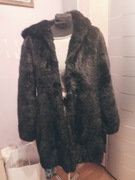 Futro czarne sztuczne L kaptur proste damskie