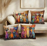 Zestaw 4 poszewek na poduszki 45 cmx45 cm Nowe Dla kociarzy. Kolorowe KOTY 