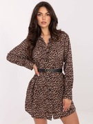 Beżowo-czarna mini sukienka w panterkę