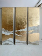 Obrazy na płótnie złoto zestaw tryptyk 3x 30x100cm