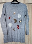 Paris szary sweter sweterek naszywki cekiny L