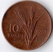 TURCJA 10 kurus 1967, KM# 891, XF