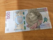 Banknot obiegowy 500zl seria AC9651110