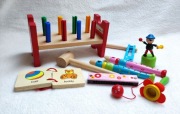 Zabawki drewniane instrumenty, przebijanka Ikea inne
