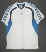 ADIDAS_Świetna BLUZKA KOSZULKA_biała niebieskie logo sportowa Idealna_L
