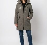 Sportowy płaszcz damski, długa kurtka z kapturem S