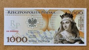 Banknot 1000zł Jadwiga Andegaweńska 2017r AA000006 nakład 50szt.