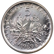 Monety srebrne 5 franków (okres 1959-1969) x 10 szt, AG próba 835