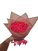 Bukiet 17 róż z wstążki satynowej różowej 