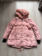 Różowa kurtka zimowa parka asymetryczna z futerkiem , rozmiar M/L