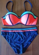 Nowy strój kąpielowy pomarańczowy granatowy dwuczęściowy Self 40 42 XL