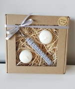 Zestaw prezentowy makrama, świeczki sojowe 