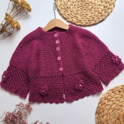 Sweterek 100% wełna 104 fioletowy  guziki rozpinany ażurowe rękawy handmade