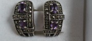 Srebrne kolczyki z ametystem i markazytami 925