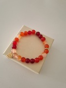 Bransoletka na gumce elastyczna handmade pomarańczowa czerwona listek