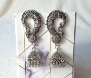 Kolczyki orientalne indyjskie srebrny kolor retro etno paw pawie boho