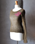 Ażurowy sweter ze złotą nicią rock y2k emo XS S