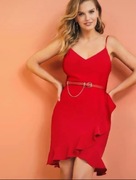 Sukienka wieczorowa guess czerwona mini z paskiem falbana sylwester wesele 