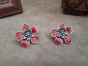 Kolczyki vintage kwiatki czerwone emaliowane retro boho sztyfty